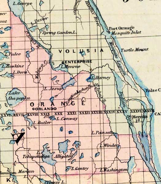 Map of Orange County, Florida, 1877