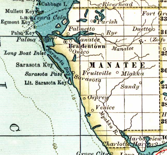 Map of Manatee County, Florida, 1897