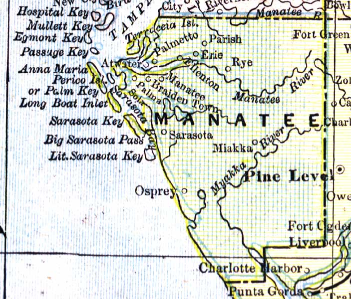 Map of Manatee County, Florida, 1890
