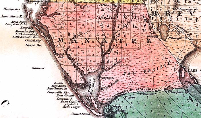 Map of Manatee County, Florida, 1856