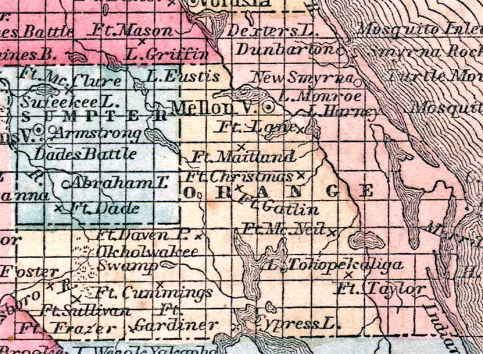 Map of Orange County, Florida, 1857