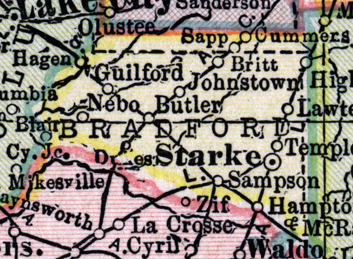 Map of Bradford County, Florida, 1916