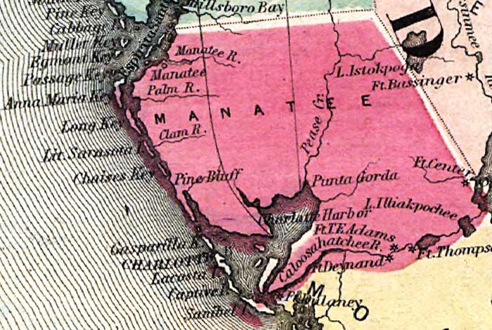 Map of Manatee County, Florida, 1860