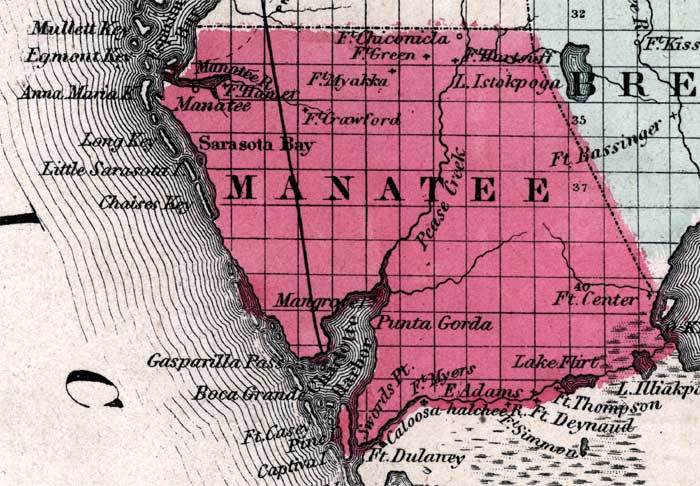 Map of Manatee County, Florida, 1863