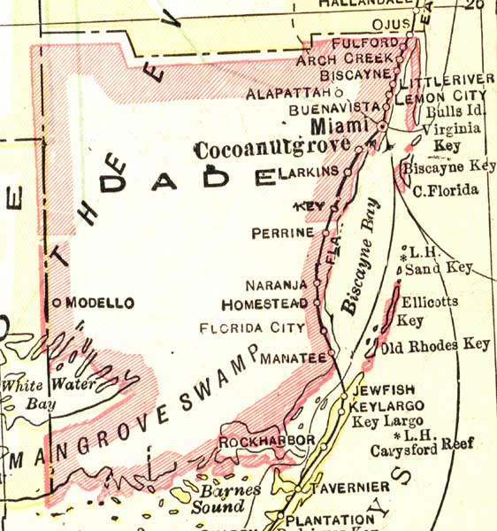 Map of Miami-Dade County, Florida, 1916