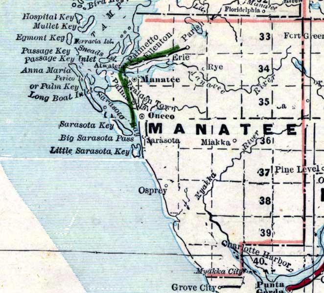 Map of Manatee County, Florida, 1890s