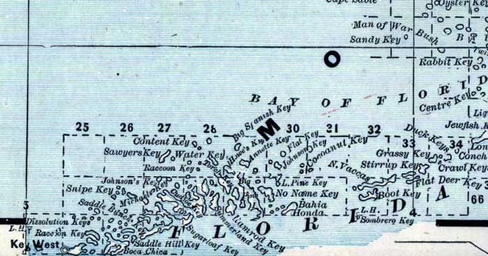 Map of Monroe County, Florida, 1890s