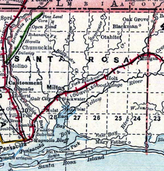 Map of Santa Rosa County, Florida, 1890s