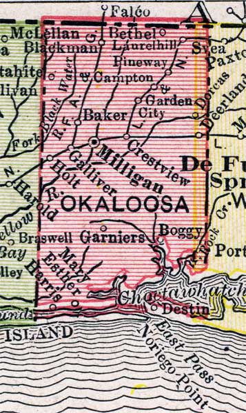 Map of Okaloosa County, Florida, 1917