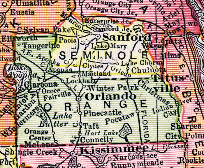 Map of Orange County, Florida, 1917