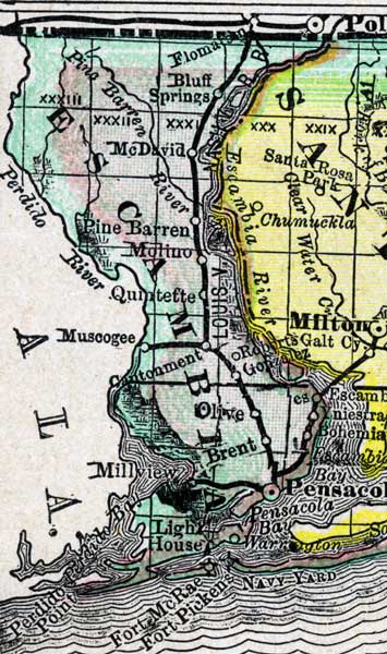 Map of Escambia County, Florida, 1888