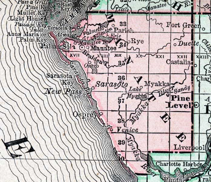 Map of Manatee County, Florida, 1888