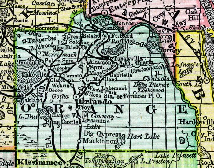 Map of Orange County, Florida, 1888