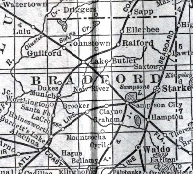 Map of Bradford County, Florida, 1920