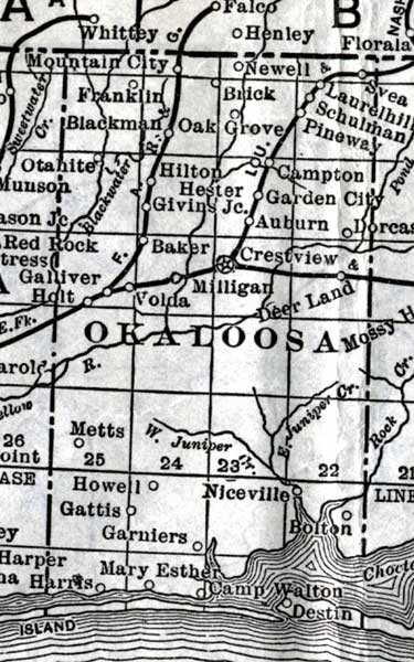 Map of Okaloosa County, Florida, 1920