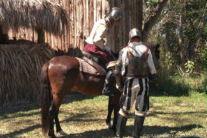 Reenactors and a horse