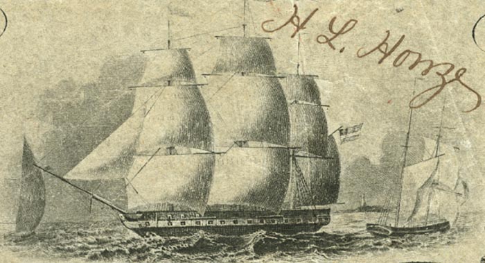 Detail of a three dollar bill