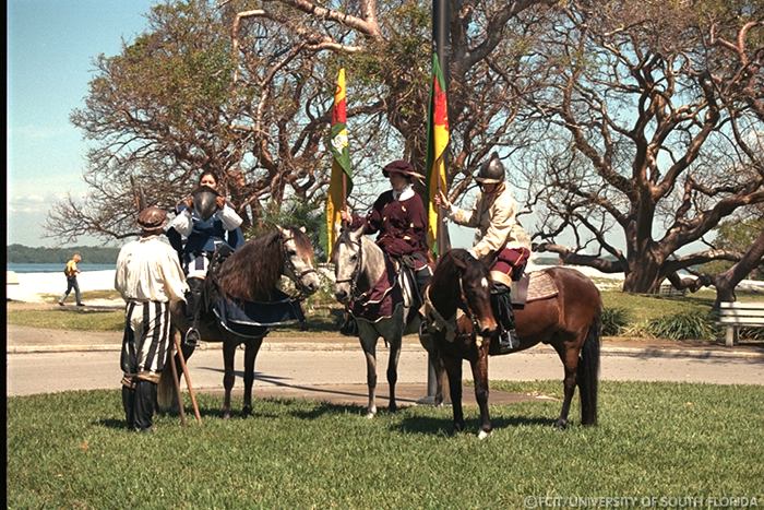 Reenactors and horses