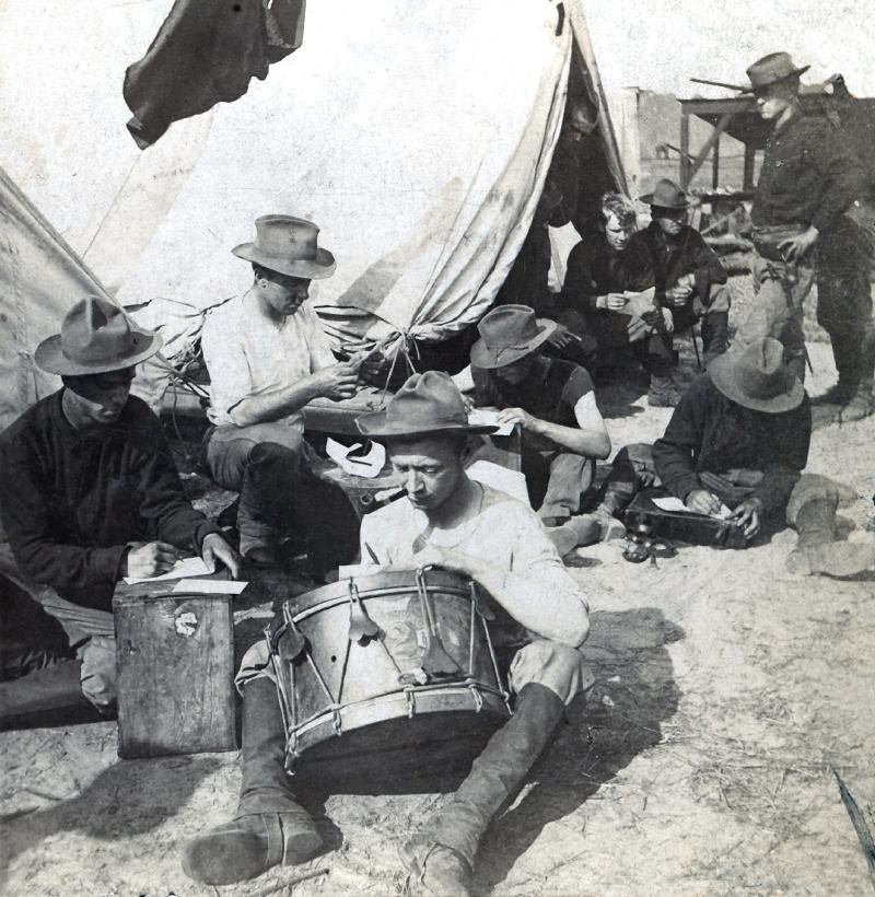 Our Boys in Camp--Writing a Letter for Home.