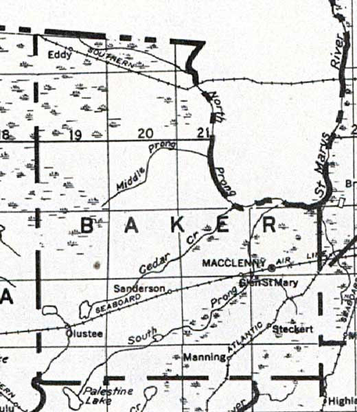 Map of Baker  County, Florida, 1932