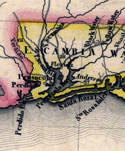 Map of Escambia County, Florida, 1845