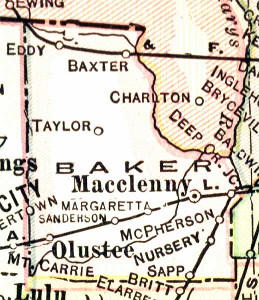 Map of Baker  County, Florida, 1916