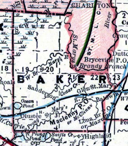 Map of Baker  County, Florida, 1890s