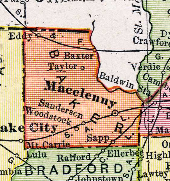 Map of Baker  County, Florida, 1917