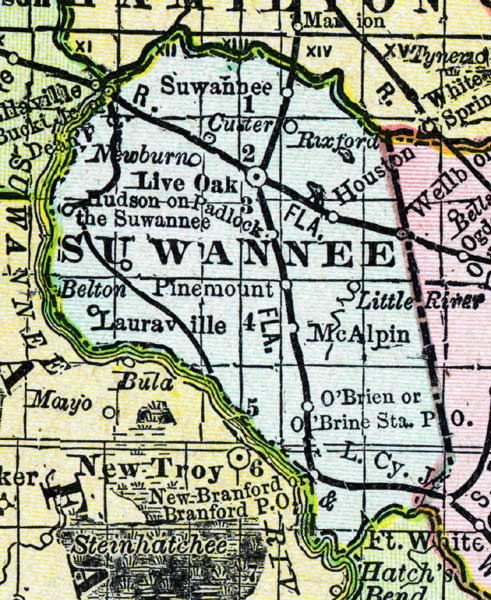 Map of Suwannee County, Florida, 1888