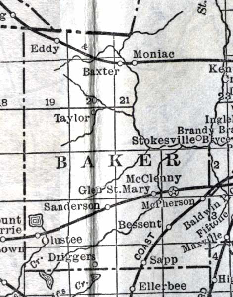 Map of Baker  County, Florida, 1920