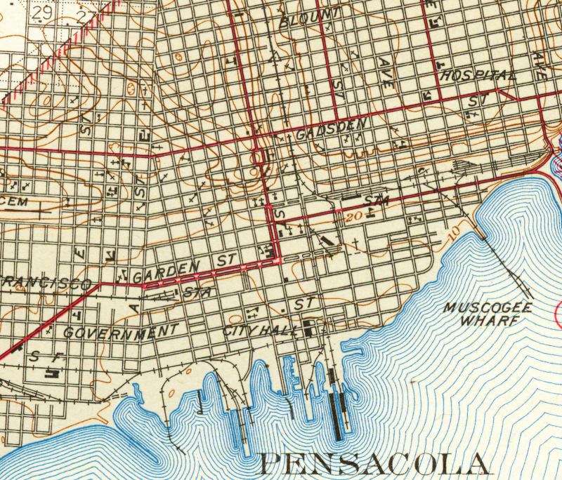 Map of Pensacola-waterfront, Florida