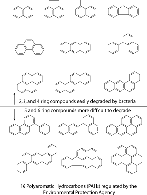 Structures of the 16 PAHs (polycyclic aromatic hydrocarbons) regulated as priority pollutants by the EPA