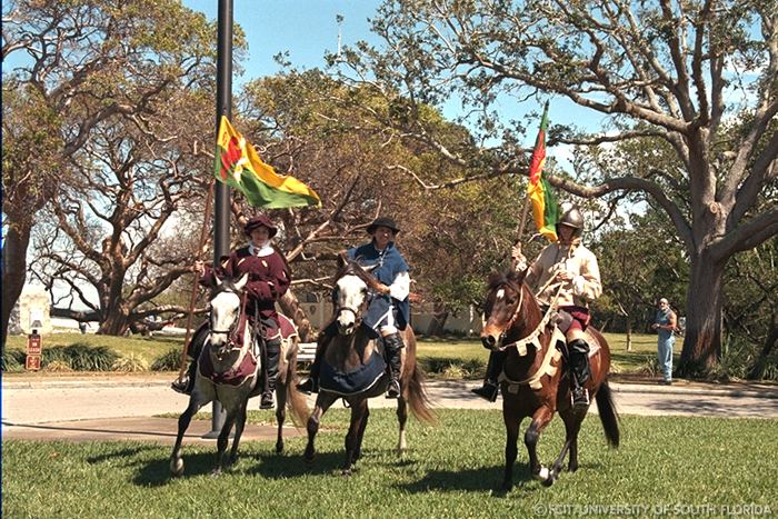 Reenactors and horses