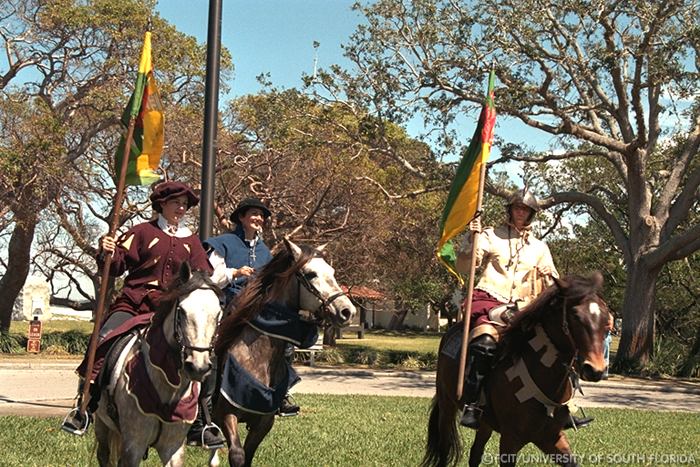 Reenactors and horses