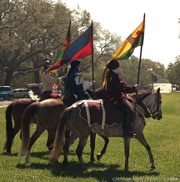 Reenactors displaying pennants