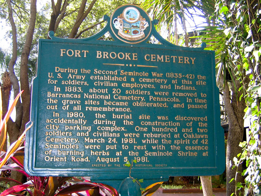 Historical Marker dedicated to the Fort Brooke Cemetery
