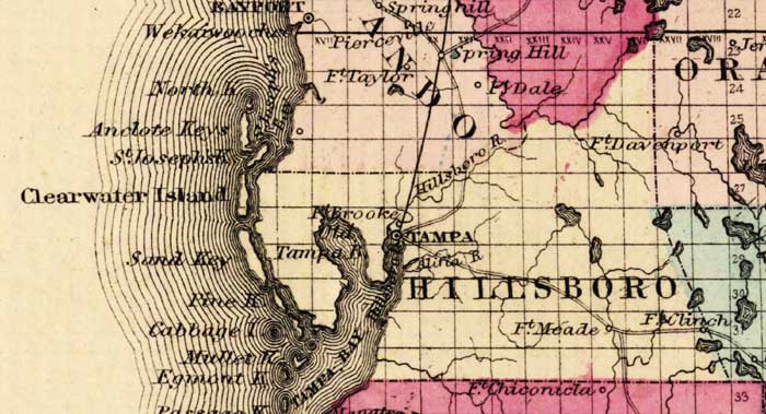Map of Hillsborough County, Florida, 1863