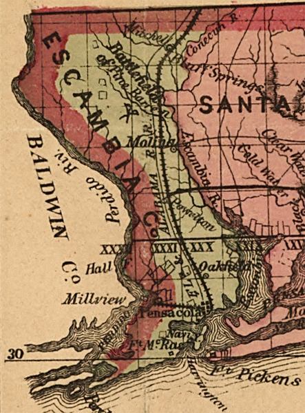 Map of Escambia County, Florida, 1874