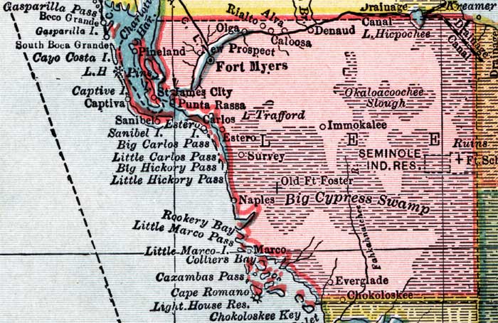 Map of Lee County, Florida, 1910