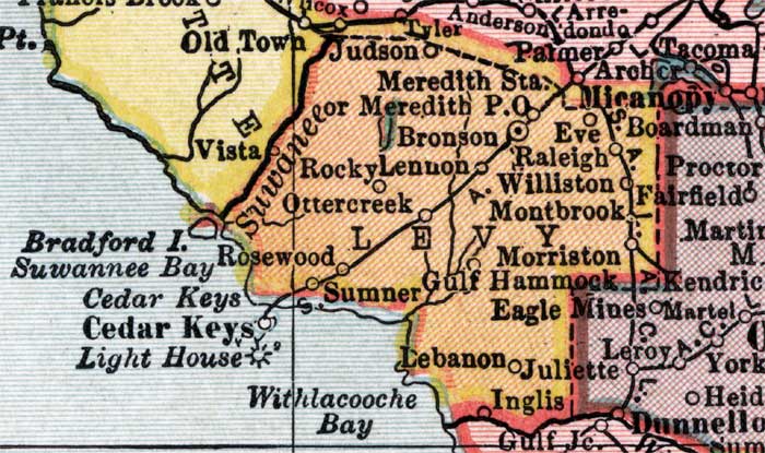 Map of Levy County, Florida, 1910