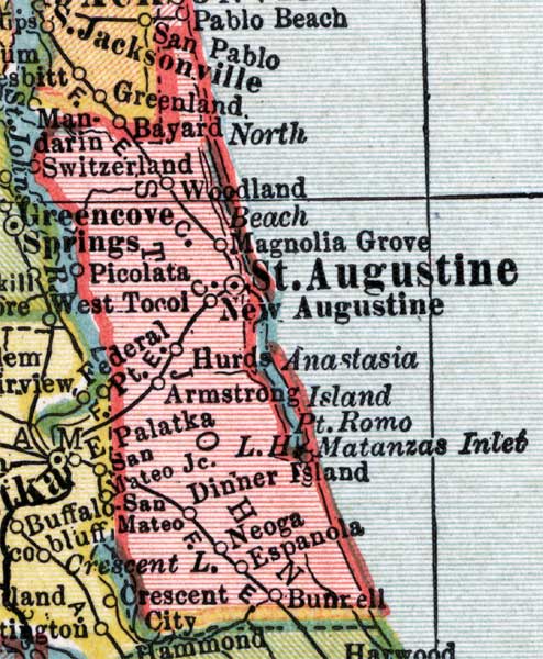 Map of St. Johns County, Florida, 1910