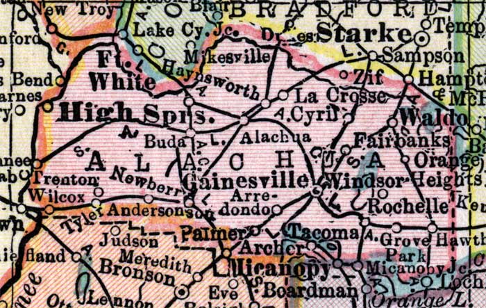 Map of Alachua County, Florida, 1916