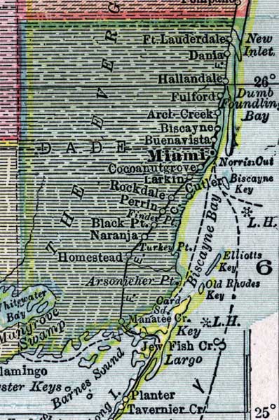 Map of Miami-Dade County, Florida, 1916