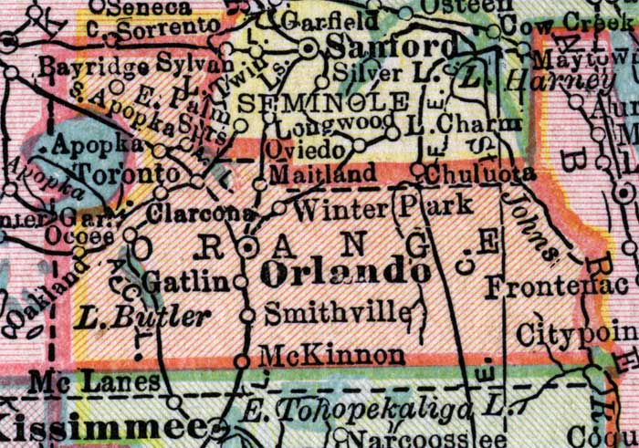 Map of Orange County, Florida, 1916
