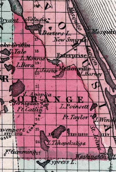 Map of Orange County, Florida, 1863