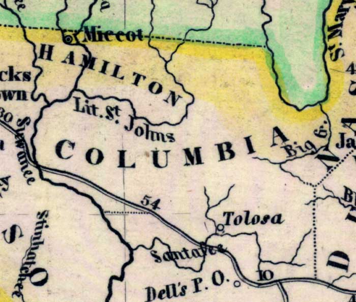 Map of Columbia County, Florida, 1845