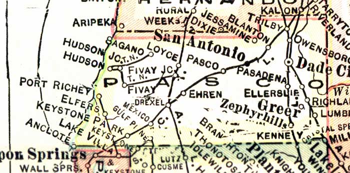 Map of Pasco County, Florida, 1916