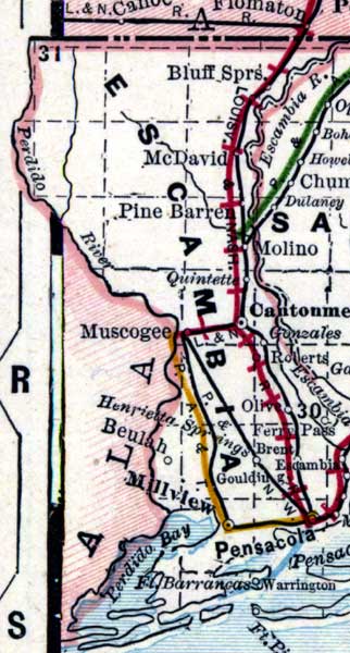 Map of Escambia County, Florida, 1890s