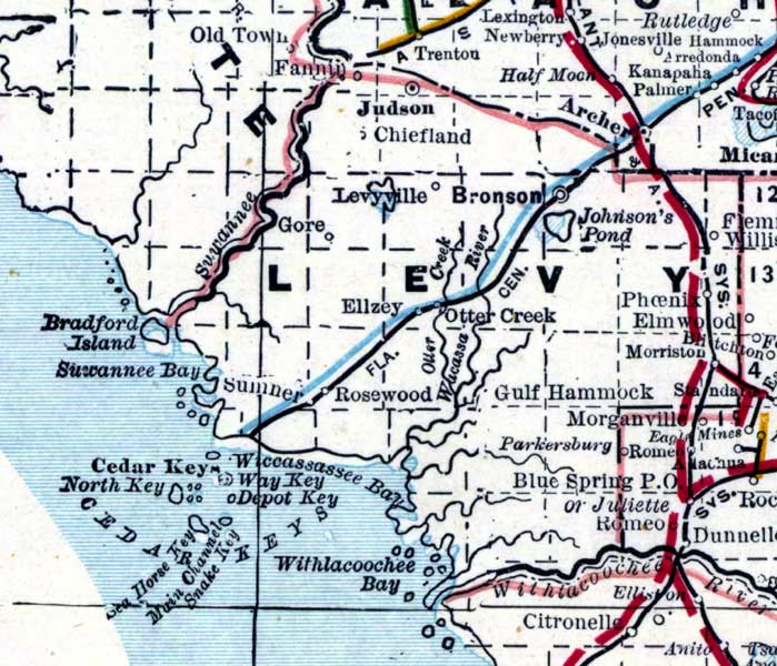 Map of Levy County, Florida, 1890s