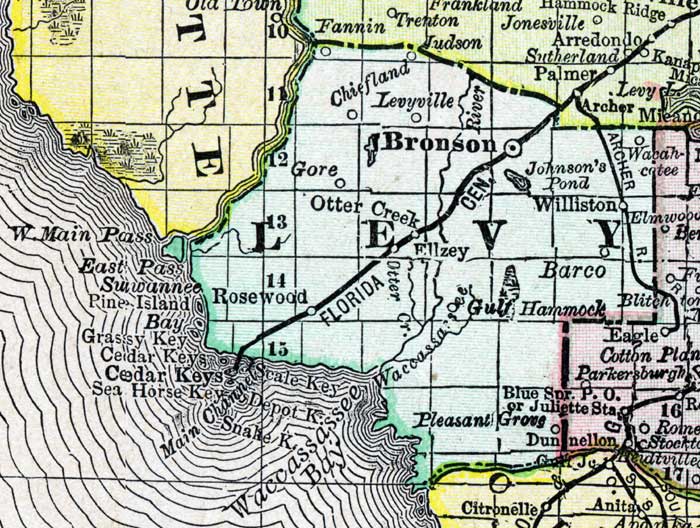 Map of Levy County, Florida, 1888